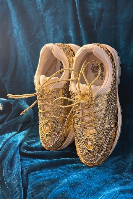 Chal Jooti Gold Goddess Sequin Embellished Sneakers at Aza Fashions Chal Jooti_Gold Goddess Sequin Embellished Sneakers _at_Aza_Fashions