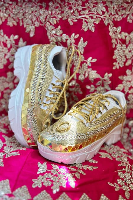 Buy Chal Jooti Gold Goddess Sequin Embellished Sneakers Buy_Chal Jooti_Gold Goddess Sequin Embellished Sneakers