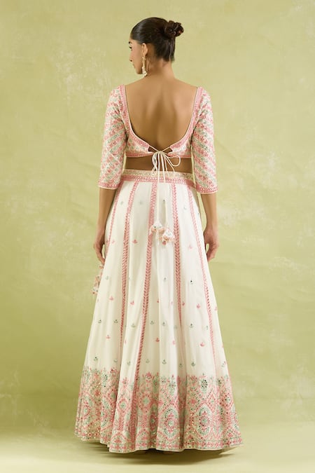 Shop SUHINO White Organza Mirrors, Embroidery Lehenga Set at Aza Fashions Shop_SUHINO_White Organza Mirrors, Embroidery Lehenga Set _at_Aza_Fashions