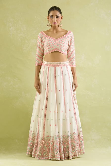 SUHINO White Organza Mirrors, Embroidery Lehenga Set Online at Aza Fashions SUHINO_White Organza Mirrors, Embroidery Lehenga Set _Online_at_Aza_Fashions