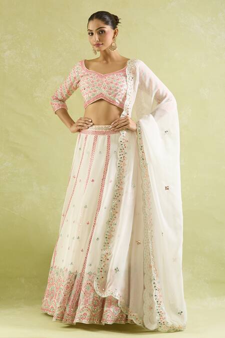 SUHINO White Organza Mirrors, Embroidery Lehenga Set at Aza Fashions SUHINO_White Organza Mirrors, Embroidery Lehenga Set _at_Aza_Fashions