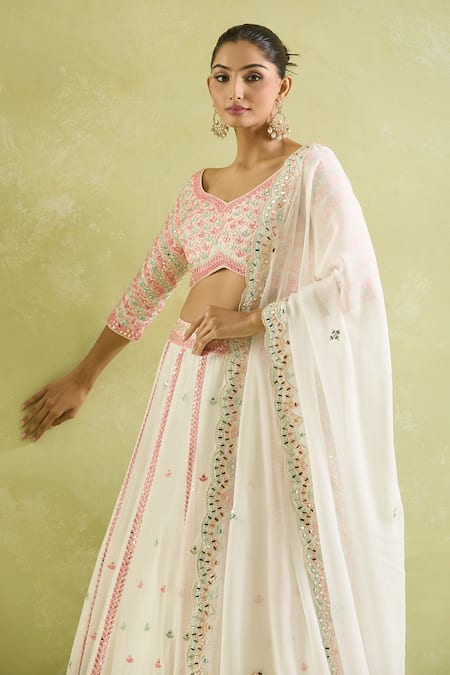 Buy SUHINO White Organza Mirrors, Embroidery Lehenga Set Buy_SUHINO_White Organza Mirrors, Embroidery Lehenga Set