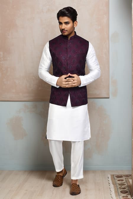 Arihant Rai Sinha Peacock Feather Embroidered Bundi Kurta Set 