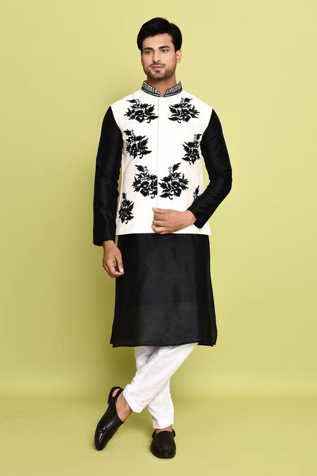 Shop_Arihant Rai Sinha_Black Cotton, Silk Embroidery Nehru Jacket And Kurta Set 