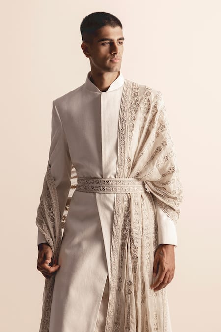 Abhishek Sharma Floral Embroidered Stole & Kamarbandh 