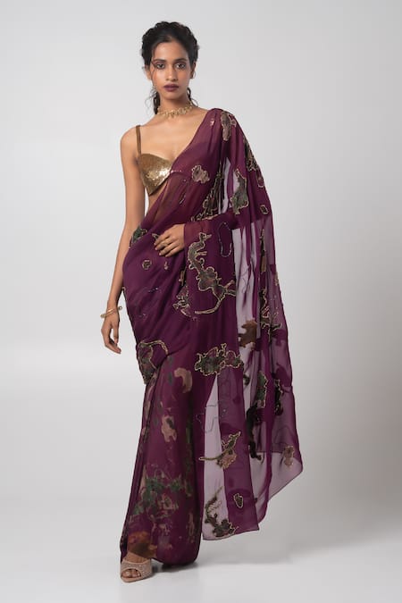 Advait Embellished Patchwork Pre-Draped Saree Set 