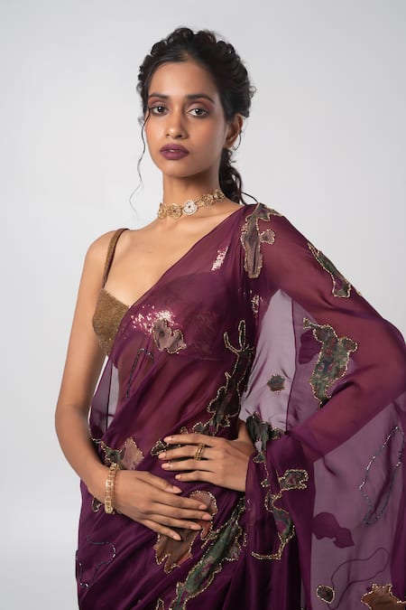 Shop Advait Gold Organza, Hemp Sequins, Embellished Patchwork Pre-draped Saree Set Online at Aza Fashions Shop_Advait_Gold Organza, Hemp Sequins, Embellished Patchwork Pre-draped Saree Set _Online_at_Aza_Fashions