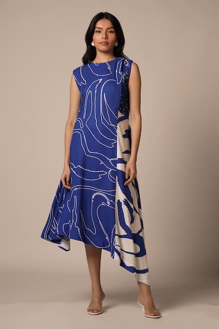 Advait Cora Cari Print Pleated High Low Dress 