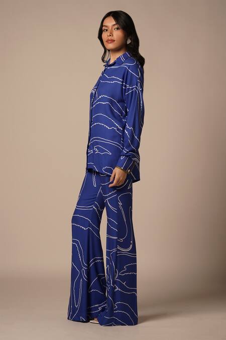 Advait_Blue Rayon Twill Print Abstract Collar Neck Cora Cari Shirt _Online_at_Aza_Fashions