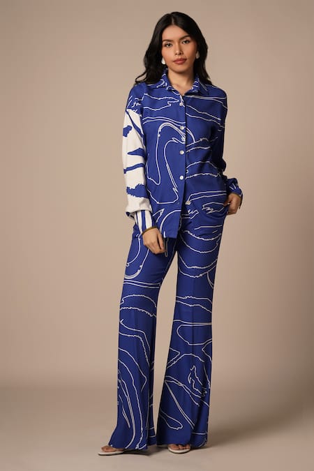 Buy_Advait_Blue Rayon Twill Print Abstract Collar Neck Cora Cari Shirt _Online_at_Aza_Fashions