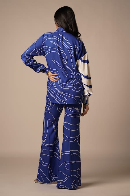 Advait Blue Abstract Print Flared Trouser 