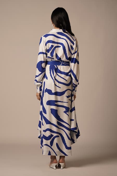 Advait Blue Abstract Print Maxi Shirt Dress