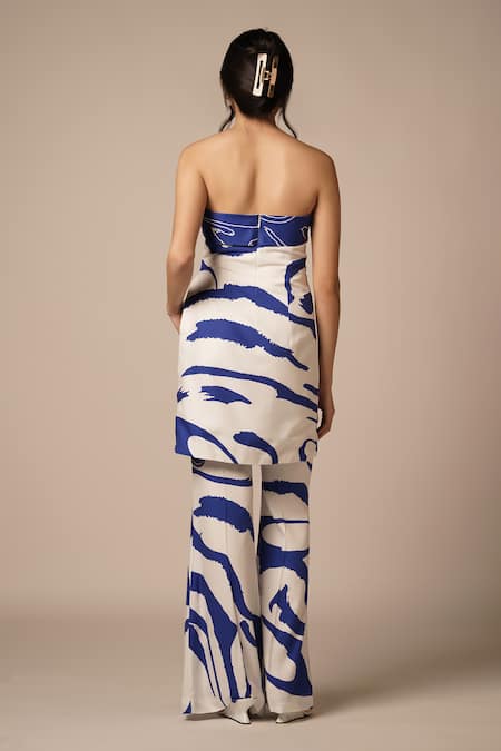 Advait Blue Abstract Print Flared Trouser 