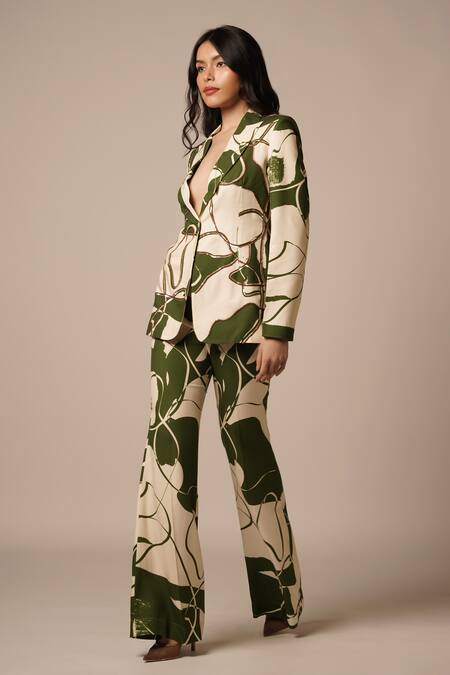 Buy Advait Beige Lenzing Modal Print Abstract Wave Lapel Collar Neck Blazer Online at Aza Fashions Buy_Advait_Beige Lenzing Modal Print Abstract Wave Lapel Collar Neck Blazer _Online_at_Aza_Fashions