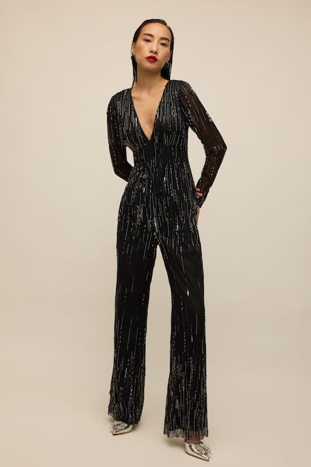 House of eda Milla Hand Embellished Wide Leg Jumpsuit 