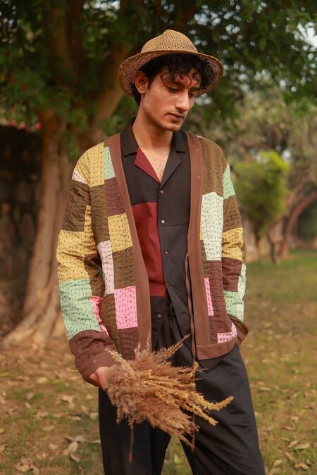 Shop_Doodlage_Multi Color Upcycled Cotton (varied Factory Deadstock) Patch Kantha Jacket _Online_at_Aza_Fashions