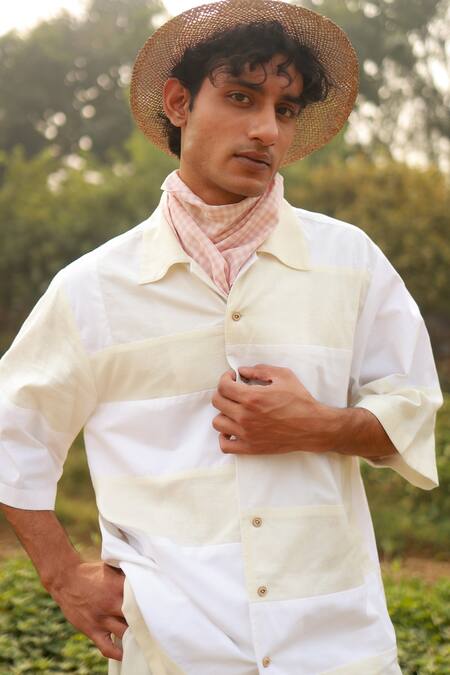 Doodlage_White Cotton Solid Panel Detail Shirt _Online_at_Aza_Fashions