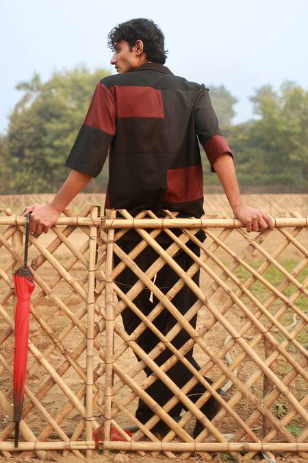 Buy_Doodlage_Black Cotton Patchwork Tile Half Sleeves Shirt _Online_at_Aza_Fashions