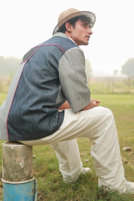 Shop_Doodlage_Multi Color Upcycled Denim Patchwork Shirt With Contrast Stitch _at_Aza_Fashions