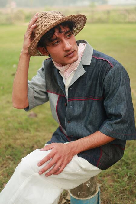 Shop_Doodlage_Multi Color Upcycled Denim Patchwork Shirt With Contrast Stitch _Online_at_Aza_Fashions