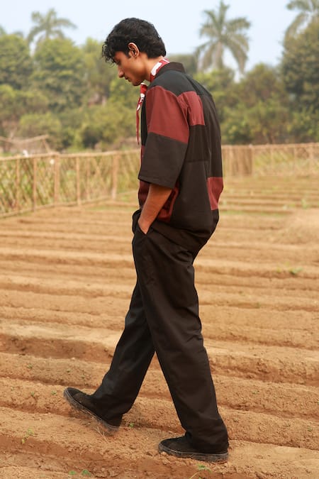 Shop_Doodlage_Black Cotton Blend Patchwork Tile Shirt And Trouser Set _at_Aza_Fashions