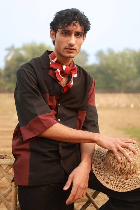 Shop_Doodlage_Black Cotton Blend Patchwork Tile Shirt And Trouser Set _Online_at_Aza_Fashions