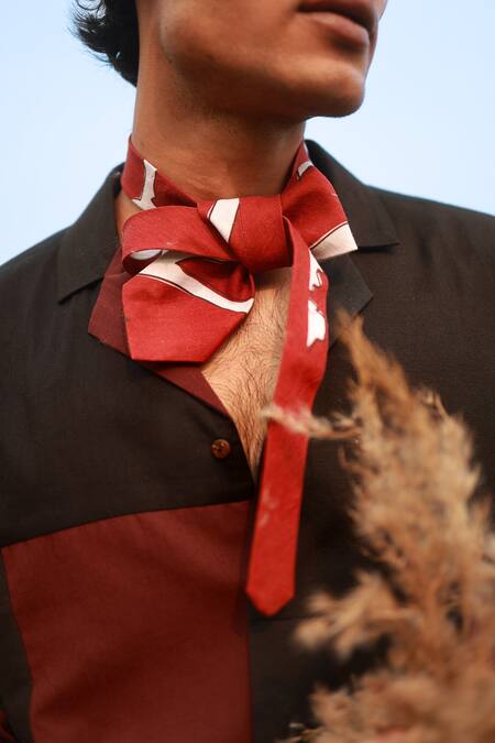 Buy_Doodlage_Black Cotton Blend Patchwork Tile Shirt And Trouser Set 