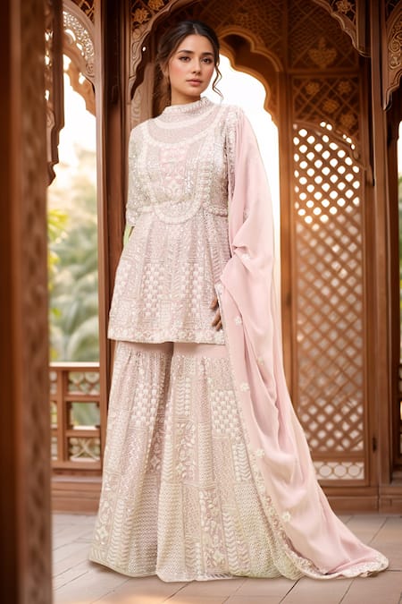 Samyukta Singhania Pink Sequin Embroidered Peplum Kurta Set 
