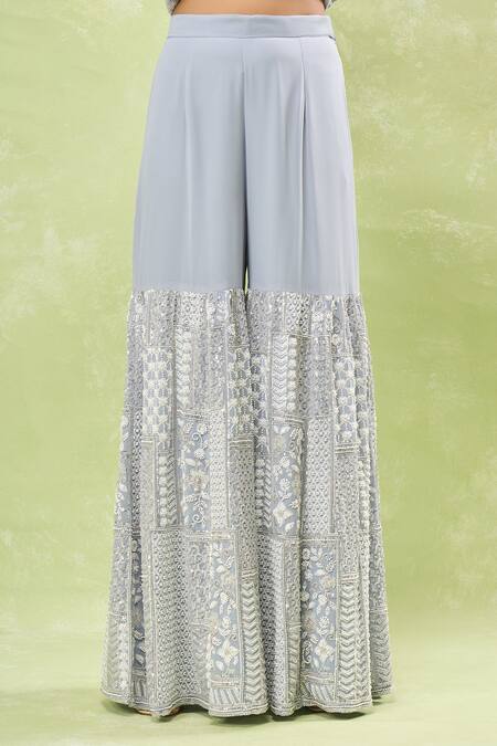 Buy_Samyukta Singhania_Gray Georgette Sequins, Beads High Neck Grey Embroidered Kurta Set_Online_at_Aza_Fashions