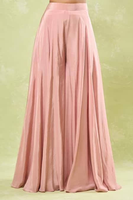 Samyukta Singhania_Pink Net, Crepe Sequins, Beads, Embroidery V-neck, Sweetheart Jacket Sharara Set _Online_at_Aza_Fashions