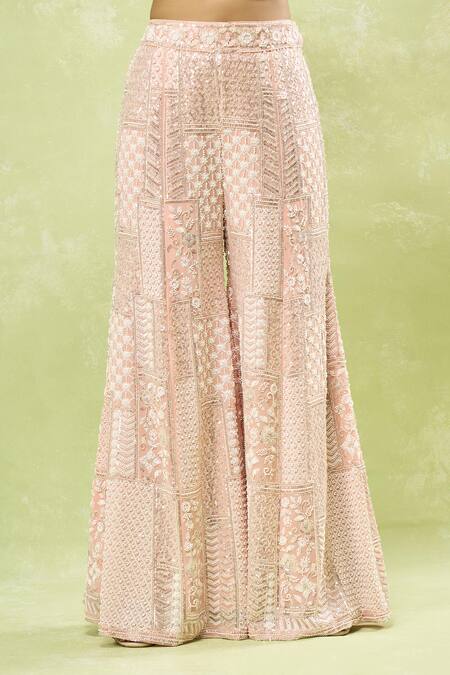 Shop Samyukta Singhania Pink Georgette Sequins, Beads, Embroidery Geometric Jacket Sharara Set Online at Aza Fashions Shop_Samyukta Singhania_Pink Georgette Sequins, Beads, Embroidery Geometric Jacket Sharara Set_Online_at_Aza_Fashions