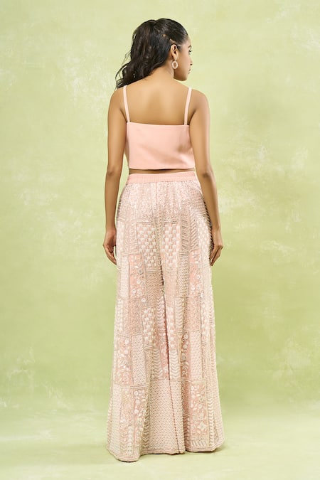 Buy Samyukta Singhania Pink Georgette Sequins, Beads, Embroidery Geometric Jacket Sharara Set Buy_Samyukta Singhania_Pink Georgette Sequins, Beads, Embroidery Geometric Jacket Sharara Set