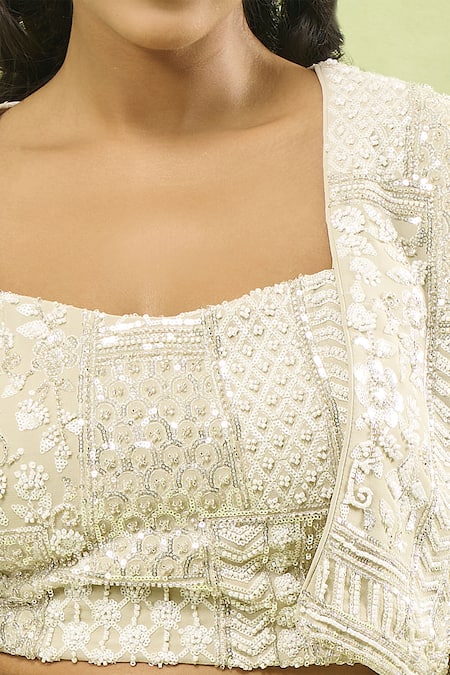 Buy_Samyukta Singhania_Gray Georgette Sequins, Beads, Embroidery Geometric Jacket Sharara Set_Online_at_Aza_Fashions