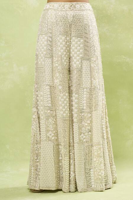 Shop_Samyukta Singhania_Gray Georgette Sequins, Beads, Embroidery Geometric Jacket Sharara Set_Online_at_Aza_Fashions