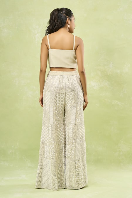 Shop_Samyukta Singhania_Gray Georgette Sequins, Beads, Embroidery Geometric Jacket Sharara Set