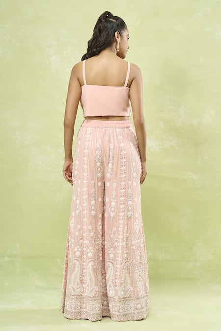 Shop Samyukta Singhania Pink Georgette Sequins, Beads, Cut Work, Embroidery Hand Jacket Sharara Set at Aza Fashions Shop_Samyukta Singhania_Pink Georgette Sequins, Beads, Cut Work, Embroidery Hand Jacket Sharara Set_at_Aza_Fashions