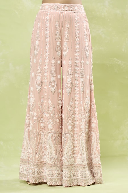 Shop Samyukta Singhania Pink Georgette Sequins, Beads, Cut Work, Embroidery Hand Jacket Sharara Set Online at Aza Fashions Shop_Samyukta Singhania_Pink Georgette Sequins, Beads, Cut Work, Embroidery Hand Jacket Sharara Set_Online_at_Aza_Fashions