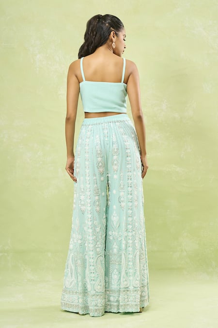 Buy Samyukta Singhania Blue Georgette Sequins, Cut Work, Beads Embroidered Jacket Sharara Set Buy_Samyukta Singhania_Blue Georgette Sequins, Cut Work, Beads Embroidered Jacket Sharara Set