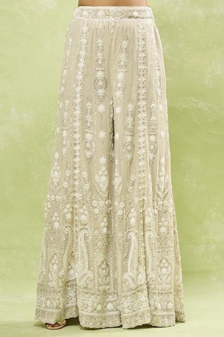 Buy_Samyukta Singhania_Gray Georgette Cut Work, Sequins, Beads, Embroidery Cutdana Jacket Sharara Set_Online_at_Aza_Fashions