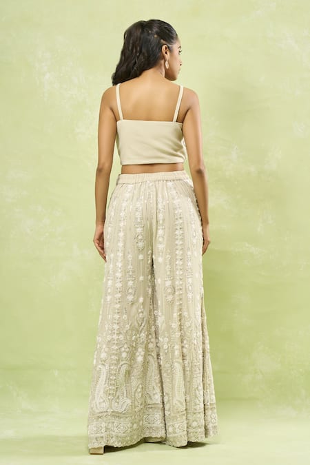 Shop_Samyukta Singhania_Gray Georgette Cut Work, Sequins, Beads, Embroidery Cutdana Jacket Sharara Set