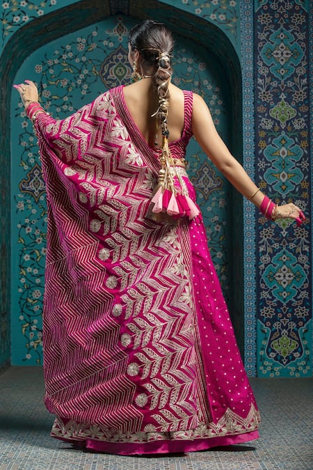 Monk & Mei By Sonia Anand Gota Work Butti Lehenga Set With Cape 