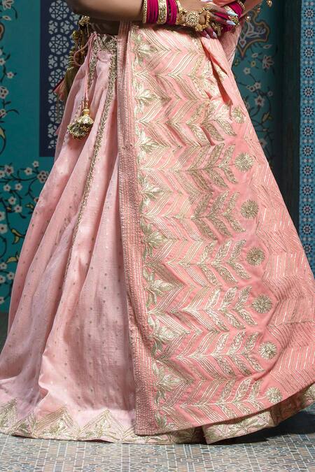 Buy_Monk & Mei By Sonia Anand_Pink Silk, Velvet Tassels, Gota Patti Scoop Butti Work Lehenga Set With Cape _Online_at_Aza_Fashions