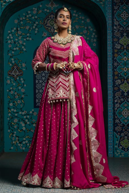 MONK & MEI BY SONIA ANAND Fuchsia Butti Gota Work Lehenga Set 