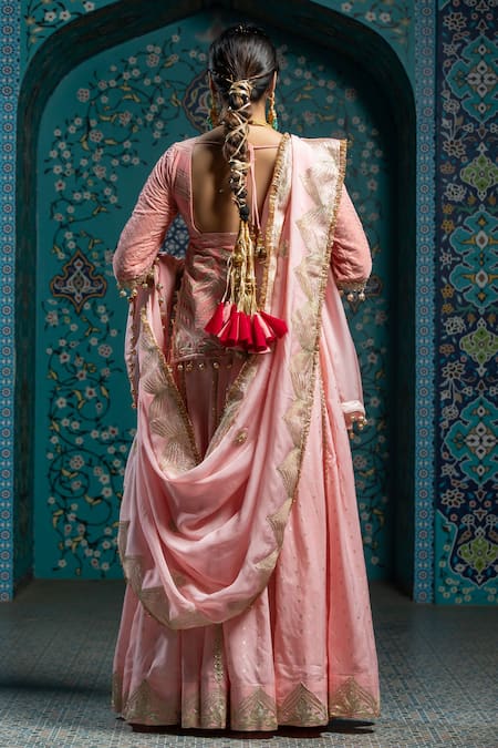 Monk & Mei By Sonia Anand Butti Gota Embroidered Lehenga Kurta Set 