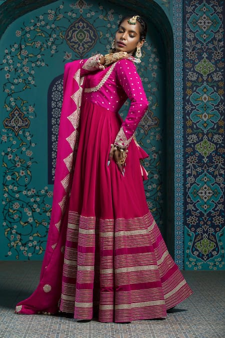 Buy Monk & Mei By Sonia Anand Fuchsia Organza, Velvet, Silk Gota Patti, Tassels Embroidered Anarkali Set Online at Aza Fashions Buy_Monk & Mei By Sonia Anand_Fuchsia Organza, Velvet, Silk Gota Patti, Tassels Embroidered Anarkali Set _Online_at_Aza_Fashions