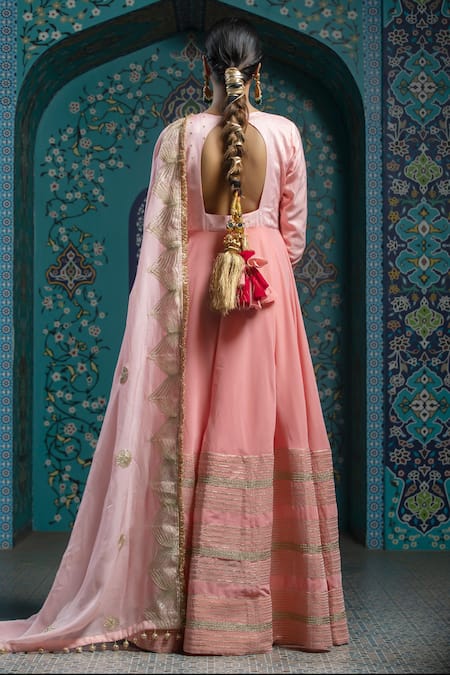 Monk & Mei By Sonia Anand Gota Embroidered Anarkali Set With Dupatta