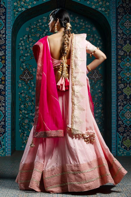 Monk & Mei By Sonia Anand Gota Work Embroidered Lehenga Set 
