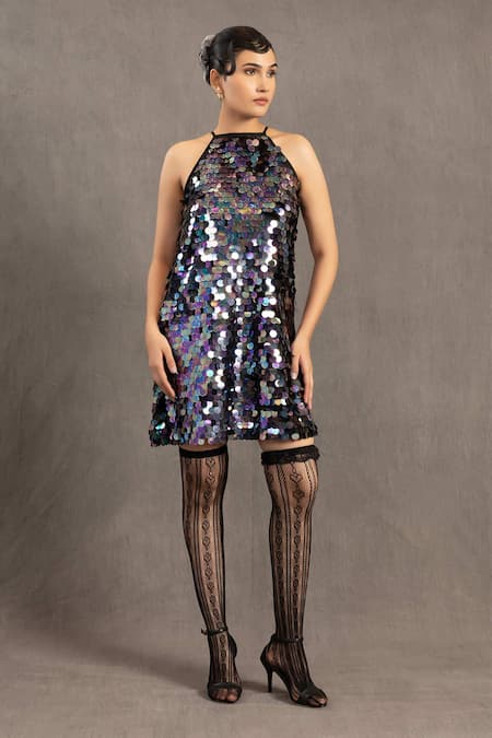 POOJA SHROFF Shimmy Sequin Embellished Dress 