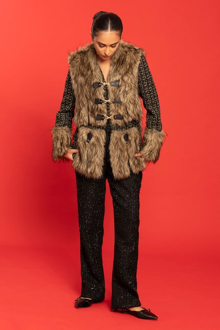 POOJA SHROFF Fur & Tweed Jacket 