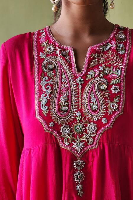 Pooja Singhal Pink Silk, Tissue Pearls, Sequins, Embroidery Bloom Paisley Marodi Anarkali Set Online at Aza Fashions Pooja Singhal_Pink Silk, Tissue Pearls, Sequins, Embroidery Bloom Paisley Marodi Anarkali Set _Online_at_Aza_Fashions